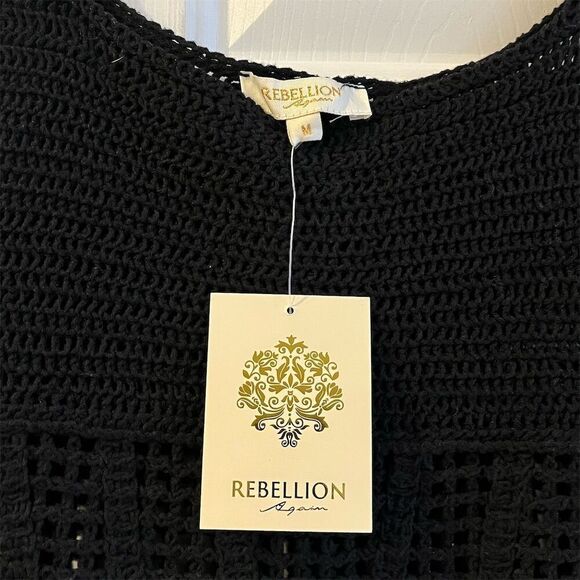 Rebellion Again Women's Black Cropped Knitted Top Size M Casual Spring - Picture 3 of 7